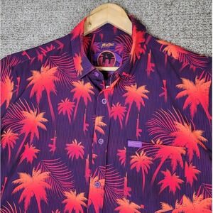 Retro Rifle Coastal Palm Tree Gun Print Button Up Shirt Hawaiian‎ Short Sleeve